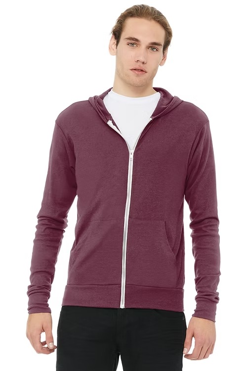 BC3939 Unisex Triblend Full Zip Lightweight Hoodie