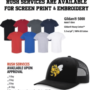 5 day rush service for screen printed apparel and caps